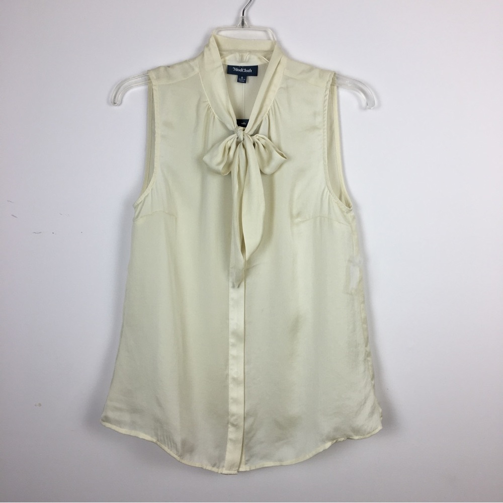 NWT Modcloth Champagne Semi Sheer Blouse Sz Small Sash Bow Front Sleeveless